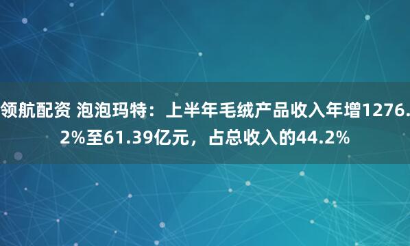 领航配资 泡泡玛特：上半年毛绒产品收入年增1276.2%至61.39亿元，占总收入的44.2%
